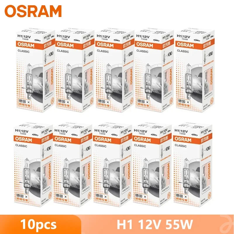 OSRAM H1 H4 H3 H7 HB2 9003 CLASSIC Auto Faro Alogeno Lampade Standard 3200K Luce Bianca Originale 12V 55W Lampadine ECE (10 PZ)