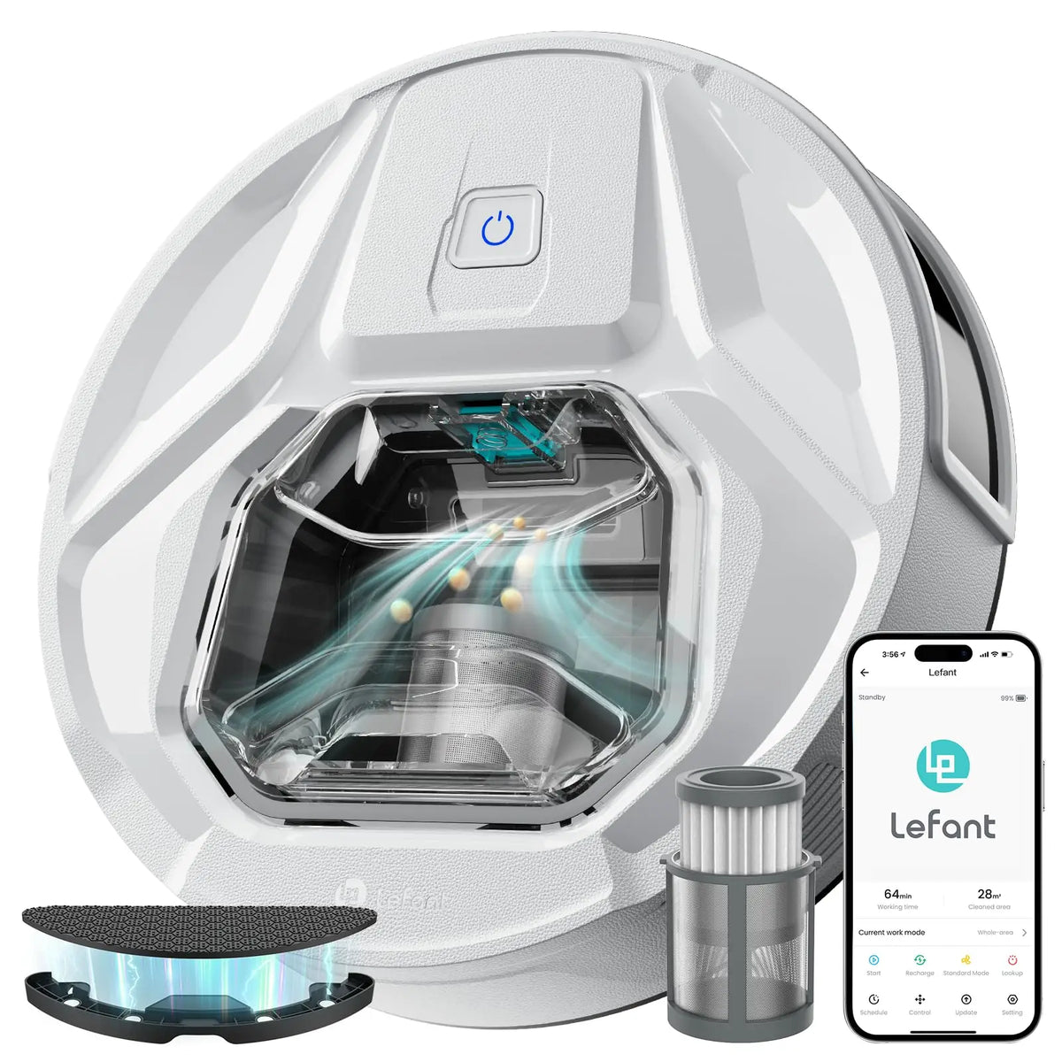 Robot Aspirapolvere Lefant M320 con Funzione Lavapavimenti, Potente Aspirazione 6000Pa, Contenitore Polvere Visibile, Rilevamento Tappeti, Controllo Vocale Alexa