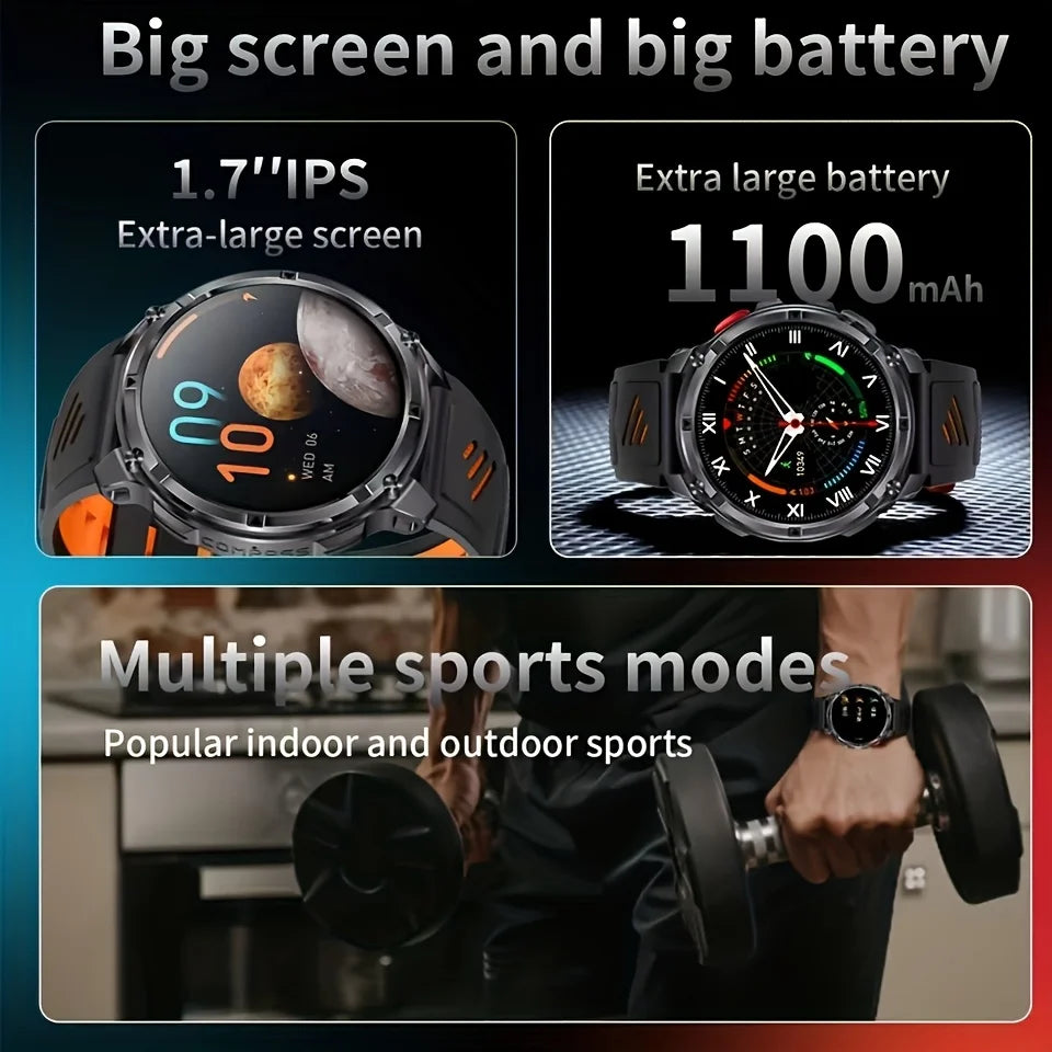 Nuovo Smartwatch T-REX3 Ultra con Batteria da 1100mAh, Impermeabile 10ATM, GPS, Bussola, Torcia, Display AMOLED HD da 1.7'', Chiamate, Orologio Sportivo Intelligente per Uomo