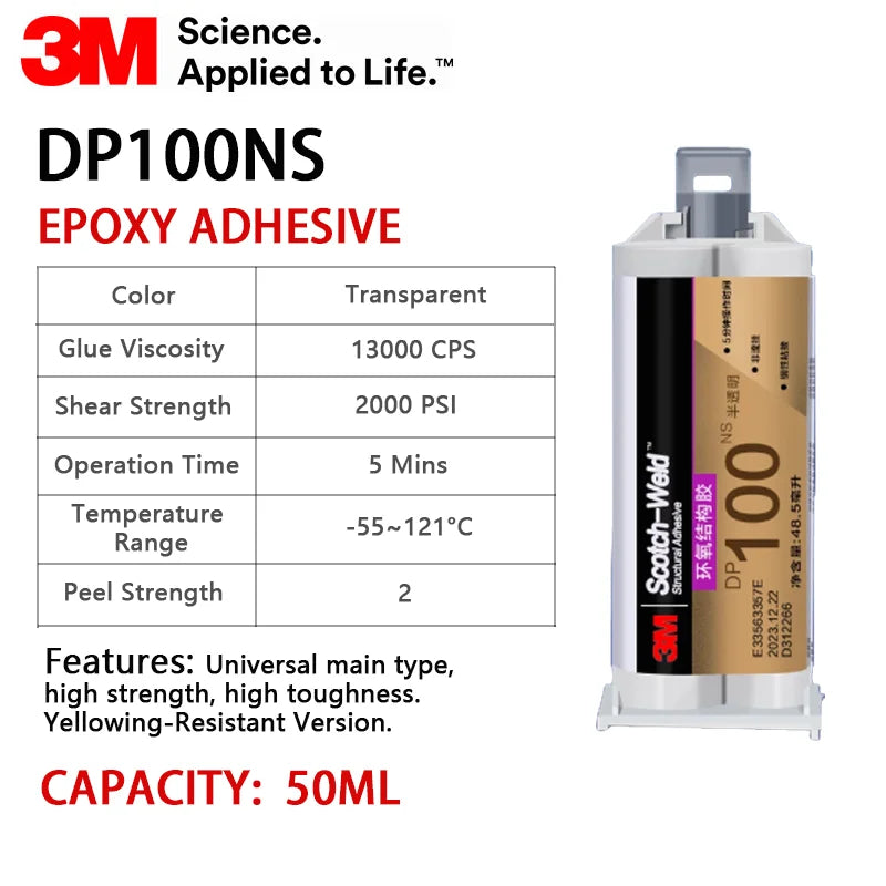 Adesivo epossidico originale 3M DP100 Scotch Weld 50ML Adesivo strutturale trasparente a due componenti DP100NS DP100PLUS