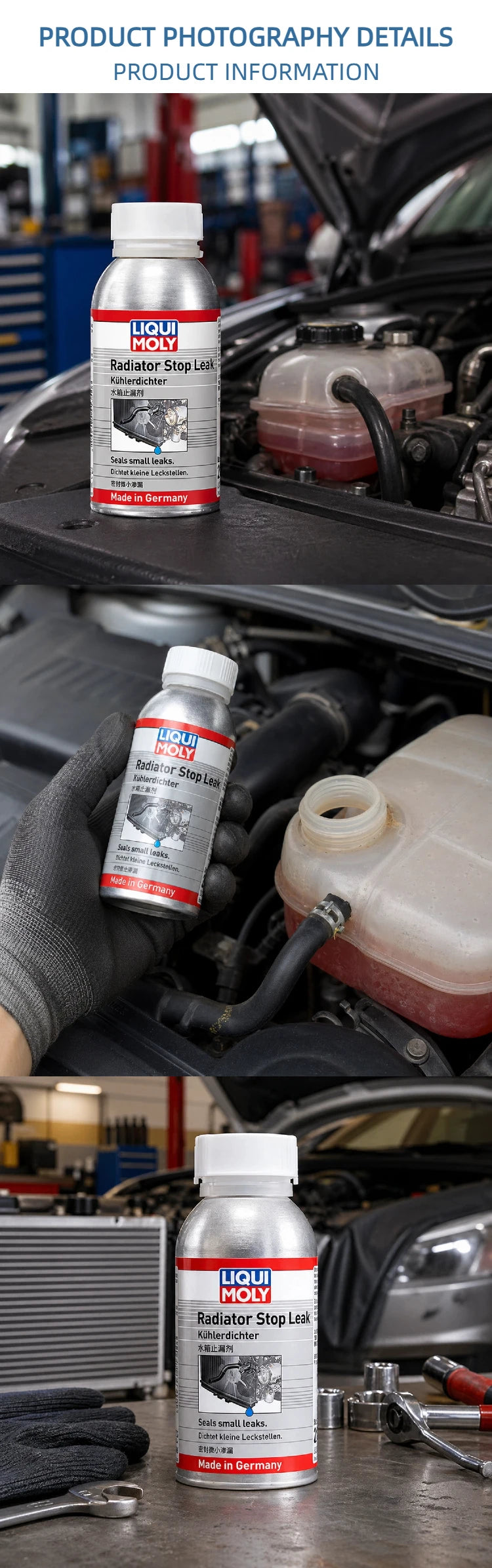 LIQUI MOLY Radiator Stop Leak 21352 150ml Sigillante per Sistema di Raffreddamento per Auto e Moto, Riparazione di Piccole Perdite nel Motore Raffreddato ad Acqua