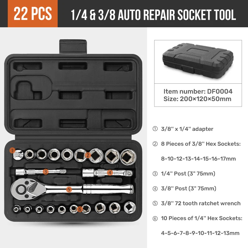 Set di Attrezzi Meccanici Hi-Spec 216 Pezzi, Kit Chiavi a Bussola da 1/4" 3/8" 1/2", Cassetta degli Attrezzi per Riparazione Auto