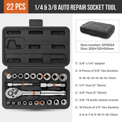 Set di Attrezzi Meccanici Hi-Spec 216 Pezzi, Kit Chiavi a Bussola da 1/4" 3/8" 1/2", Cassetta degli Attrezzi per Riparazione Auto
