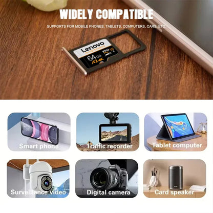 Scheda micro SD Lenovo ad alta velocità 1tb 512gb 256gb 128gb A2 U3 V30 Classe 10 TF, scheda di memoria 4K ad alta velocità per drone, fotocamera e telefono.