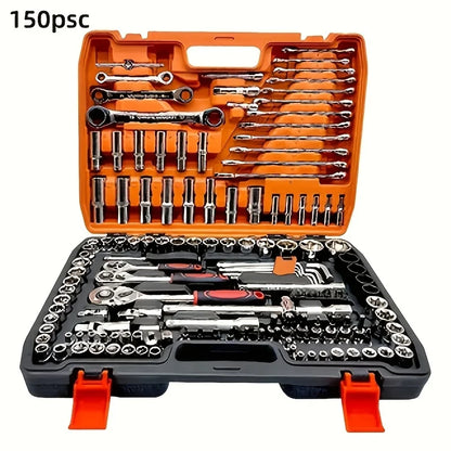 Set di chiavi a bussola SAE per carichi pesanti da 53/150 pezzi, kit di attrezzi per meccanica professionale - Strumenti di riparazione di emergenza per garage e strada