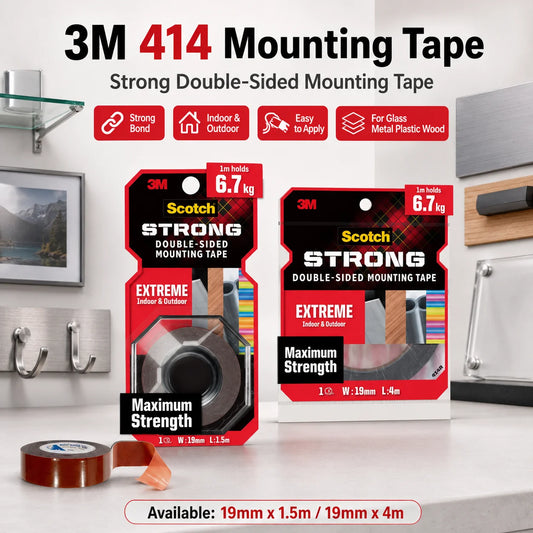 Nastro Biadesivo 3M 414 per Montaggio, Nastro Adesivo in Schiuma Resistente, Impermeabile per Esterni, per Vetro, Metallo, Legno, Muro, 19mm 1.5m 4m