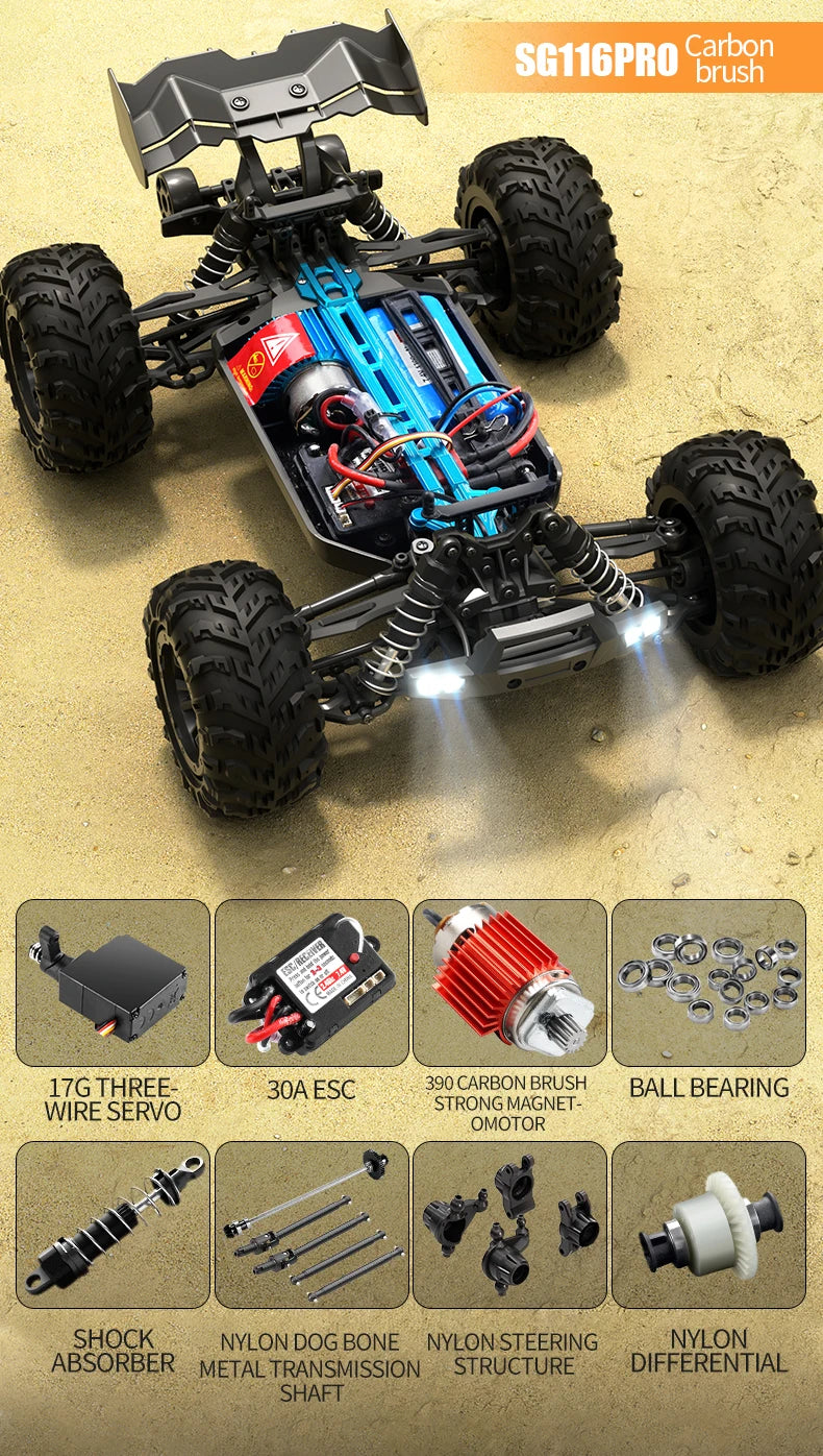 SG116 PRO, auto radiocomandata in scala 1/16, velocità massima 40 km/h, trazione integrale, fuoristrada, monster truck radiocomandato, veicolo da corsa 2.4G, giocattolo, regalo di compleanno per bambini, ragazzi e adulti.