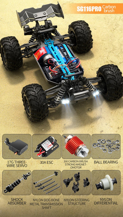 SG116 PRO, auto radiocomandata in scala 1/16, velocità massima 40 km/h, trazione integrale, fuoristrada, monster truck radiocomandato, veicolo da corsa 2.4G, giocattolo, regalo di compleanno per bambini, ragazzi e adulti.