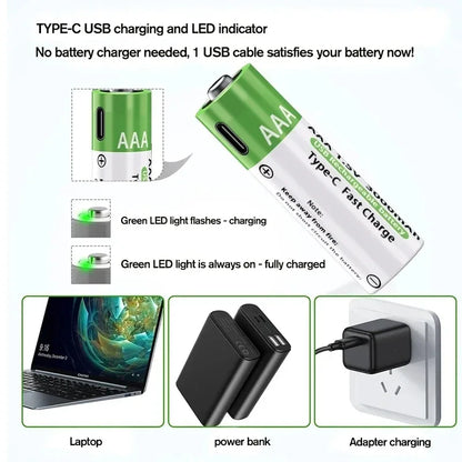 2026 NUOVA Batteria agli Ioni di Litio Tipo-C Ricaricabile ad Alta Capacità AA&AAA per Telecomando, Mouse, Giocattoli Elettrici