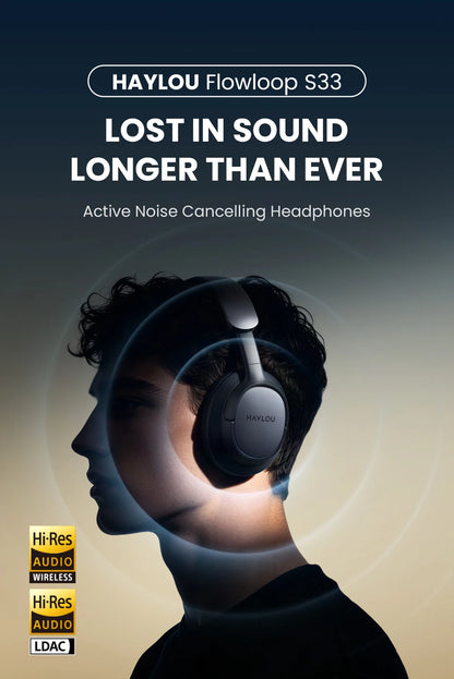 Cuffie Over-Ear HAYLOU FlowLoop S33 con Cancellazione Attiva del Rumore 45dB, Audio Hi-Res LDAC, Auricolari Bluetooth Wireless, 100 Ore di Autonomia