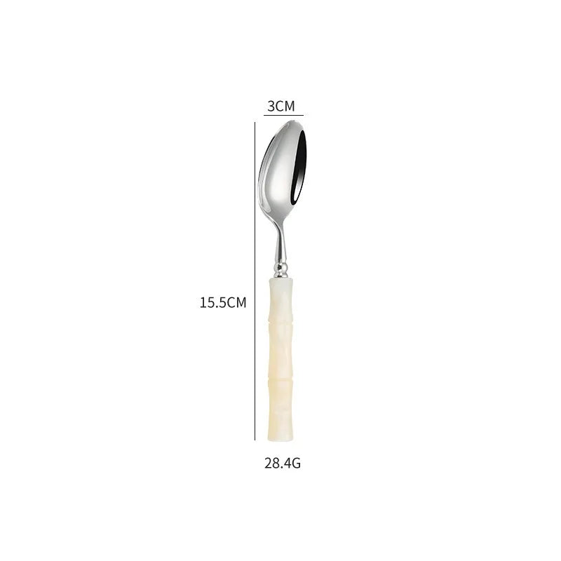 Nuovi posate in resina stile bambù 18/10 in acciaio inossidabile 304 posate classiche set di stoviglie argento blu verde crema trasporto di goccia