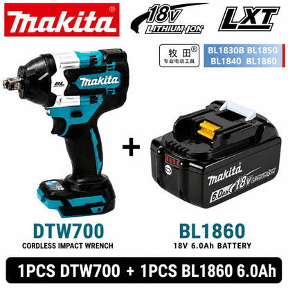 Avvitatore a impulsi Makita DTW700 18V senza fili, brushless, 700 Nm, professionale, con attacco quadrato da 1/2 pollice, velocità variabile, Auto-Stop, compatibile con batterie Makita LXT BL1830 BL1840 BL1850 BL1860B - Maga