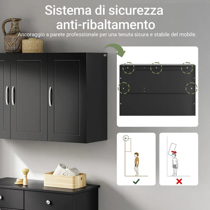 SoBuy FRG231-L-SCH Armadio appeso – Armadio bagno sospeso con ripiani regolabili – Armadio a parete stretto per bagno, cucina e disimpegno – Armadio medicinali e farmacia, 90x30x60 cm
