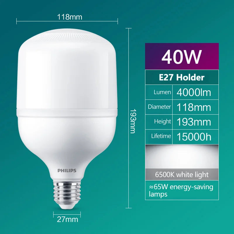 Philips LED E27 E40 TrueForce Core 24W 30W 40W 50W 65W Lampadina a forma di T 6500k Luce bianca brillante 220V-240V Lampada da strada a LED Sostituisci HID