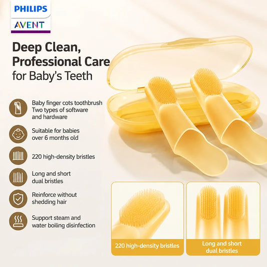 Spazzolino da dito Avent BBL70 con setole morbide e rigide per la pulizia dei denti del bambino e della lingua, in silicone alimentare, disinfettante