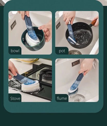 Strumenti per la pulizia della cucina Manico lungo Spazzola per piatti Dispenser di sapone liquido Detergente Spazzola per piatti Spugna per piatti Salviette per lavare i piatti
