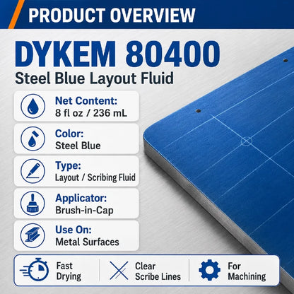 DYKEM 80400 Inchiostro Blu Acciaio per Marcatura Metalli 8oz 236ml, a Rapida Asciugatura, per Macchinisti e Lavorazioni CNC