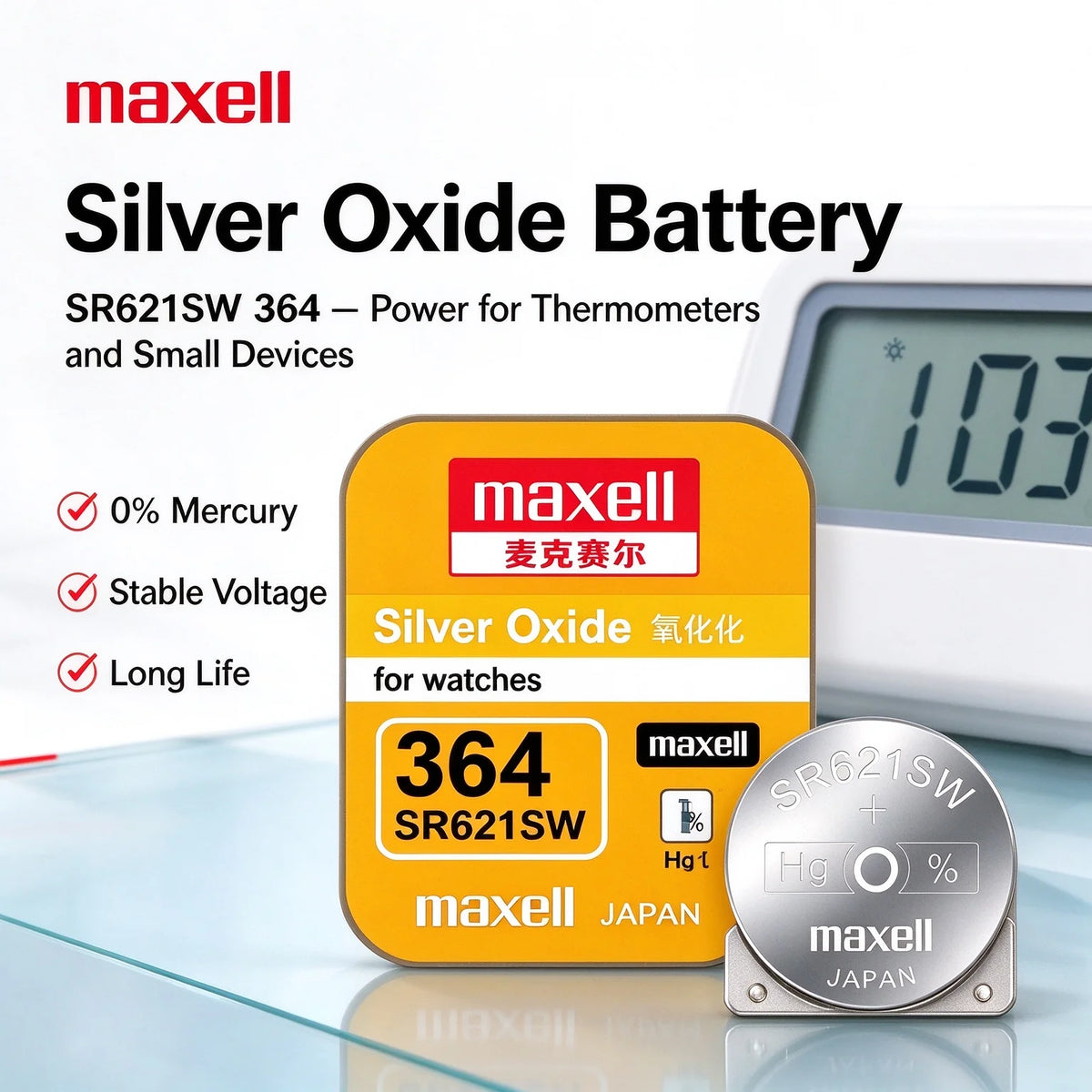 10-100PCS Batteria a bottone Maxell SR621SW 364 in ossido d'argento 1,55V AG1 LR621 per orologio da polso e orologio al quarzo