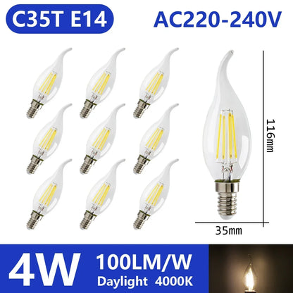 Confezione da 10 lampadine a filamento LED per E27 B22 220V 240V 4W 6W 9W Lampadine a LED bianche calde Lampada in vetro vintage