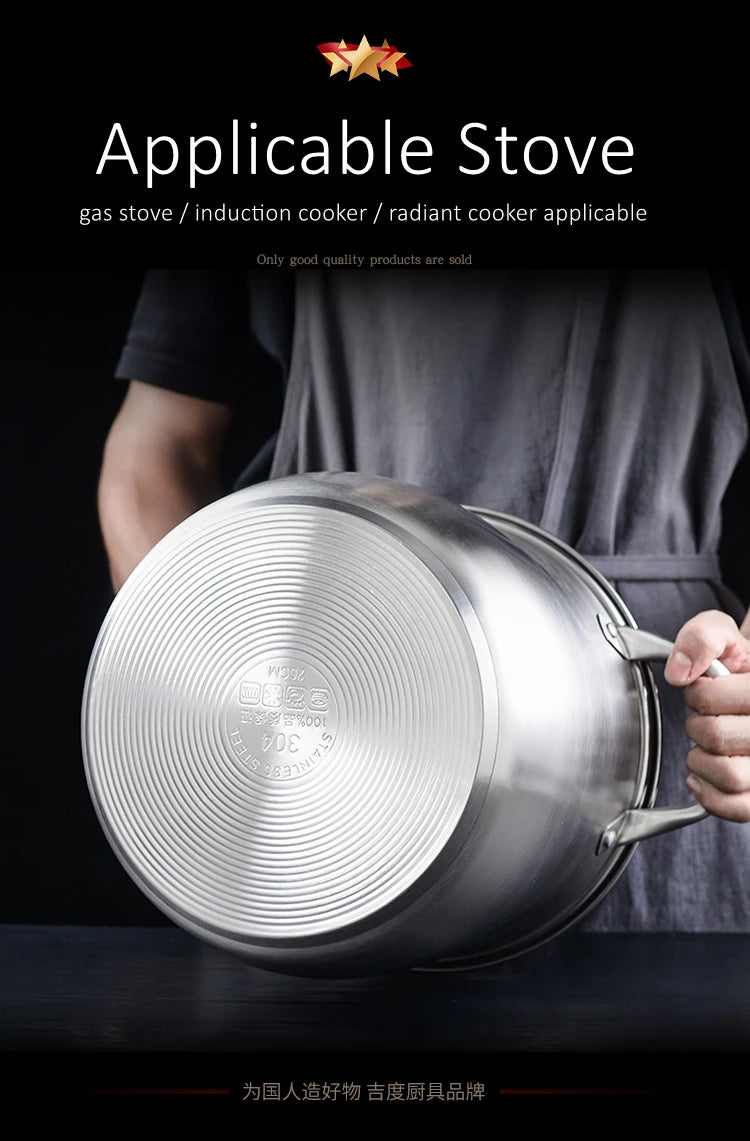 Pentola in acciaio inossidabile 304 da 24 cm di diametro Certificazione LFGB Pentola per stufato Pentola ultra spessa Stampaggio integrato Pentola per bollitura da cucina