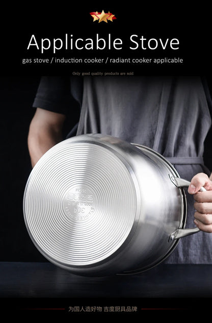 Pentola in acciaio inossidabile 304 da 24 cm di diametro Certificazione LFGB Pentola per stufato Pentola ultra spessa Stampaggio integrato Pentola per bollitura da cucina
