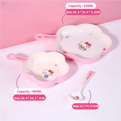 WUHE Set di Stoviglie per Bambini Hello Kitty, Ciotole e Piatti in Melamina, Design Cartoon per Ragazze, Senza BPA, Infrangibile, Lavabile in Lavastoviglie