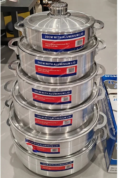 Set di 6 pentole in alluminio rinforzato, utensili da cucina di alta qualità con coperchi, pentole antiaderenti per zuppe e salse, ideali per la cucina di casa.