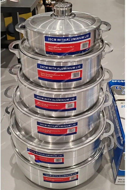 Set di 6 pentole in alluminio rinforzato, utensili da cucina di alta qualità con coperchi, pentole antiaderenti per zuppe e salse, ideali per la cucina di casa.