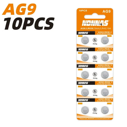 Batterie AG9 SR936SW/394 1.55V Alcaline a Bottone Ideali per Apparecchi Acustici, Orologi, Calcolatrici, Termometri, Giocattoli ecc.