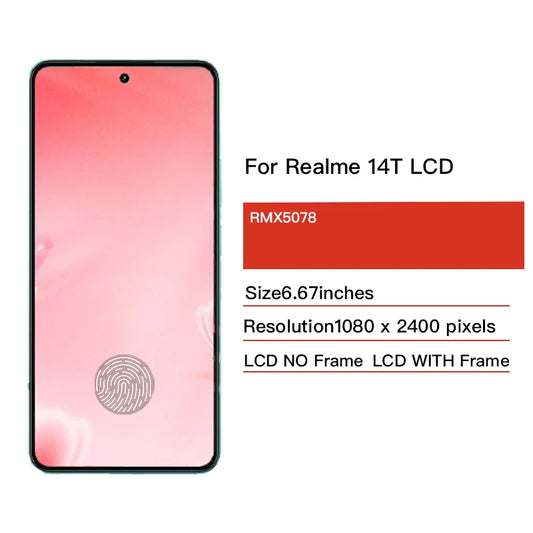 6.67 "Super AMOLED Per Realme 14T 14 T Display Touch Screen Digitizer Pannello di Montaggio RMX5078 Display Con Cornice