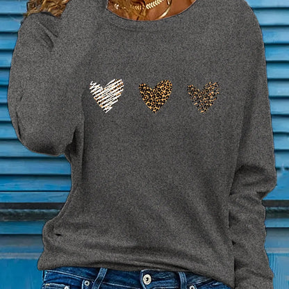 Abbigliamento primaverile e autunnale da donna in cotone 100 T-shirt stampata con cuore colorato Manica lunga Girocollo Top casual
