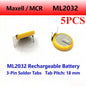 Batteria a bottone ricaricabile al litio Maxell ML2032 con terminali per saldatura, 3V, distanza tra i piedini 20 mm, per schede madri CMOS