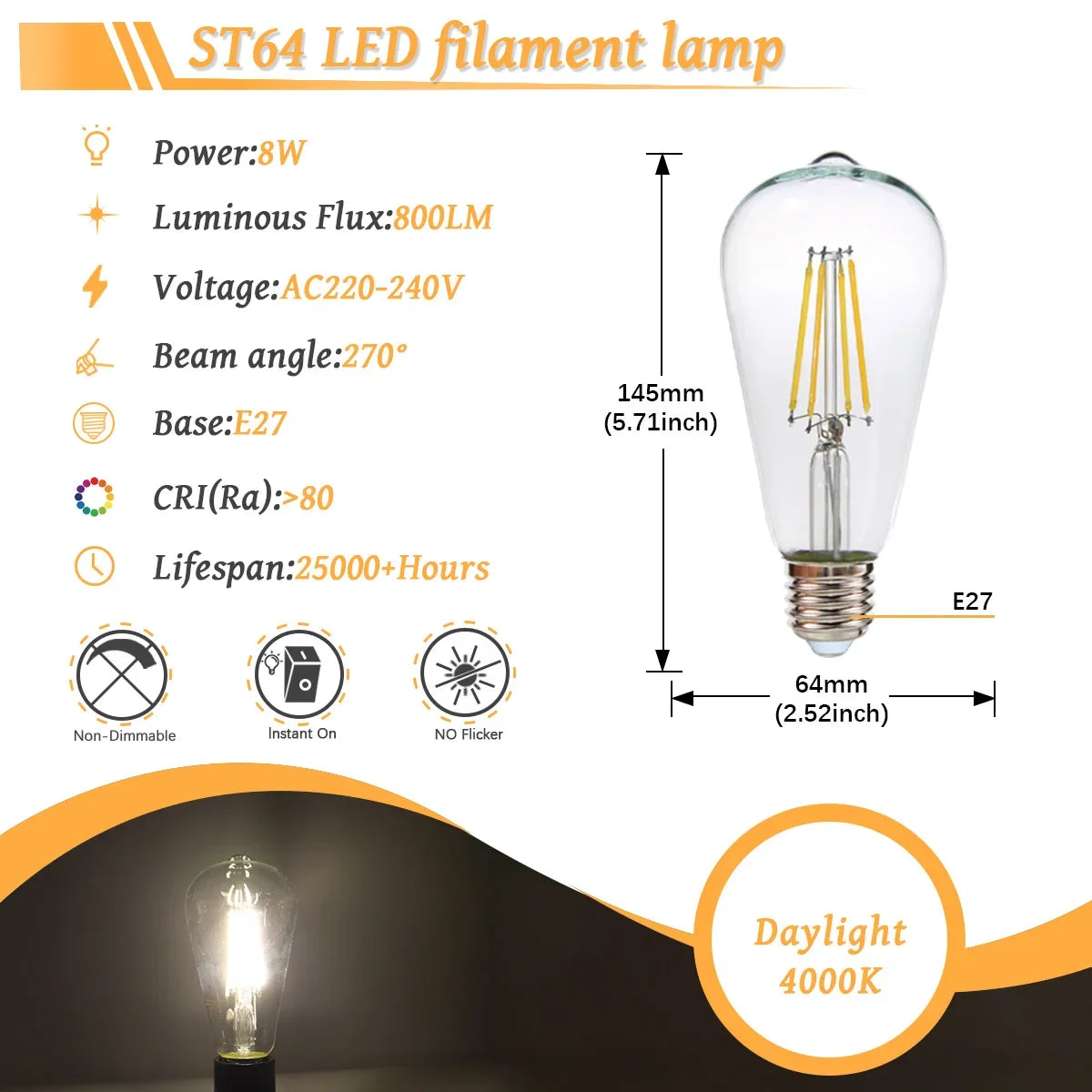 10 Lampadine LED E27 E14 B22 Stile Industriale Vintage, Retro Edison 8W 4W 6W 220V per Lampade a Filamento Incandescenti Edison