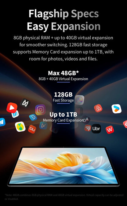 Tablet Teclast T70 Pro con Android 16 e tecnologia Gemini AI, display IPS da 14 pollici, T70Pro, doppia SIM 4G LTE, WiFi 2,4 GHz/5 GHz, Bluetooth 5.2, navigazione GPS, processore G100 Octa Core, 8 GB di RAM, 128 GB di memoria