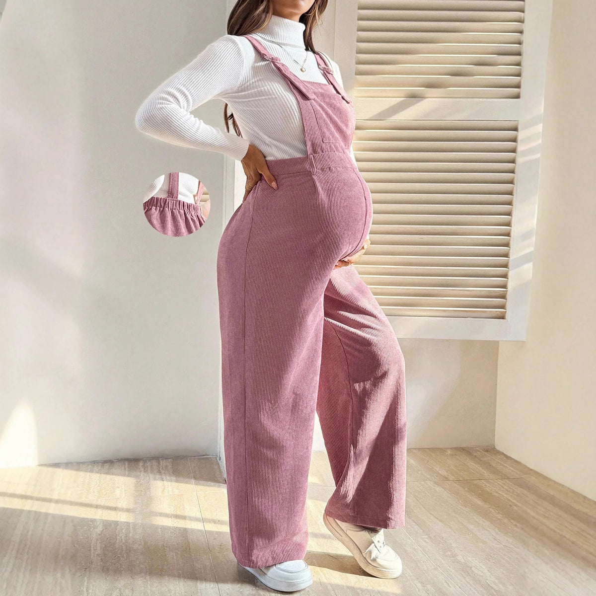 Tuta in Velluto a Coste per Donne in Gravidanza, con Bretelle Regolabili e Gamba Larga, Abbigliamento Casual Primaverile e Autunnale per la Gravidanza