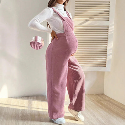 Tuta in Velluto a Coste per Donne in Gravidanza, con Bretelle Regolabili e Gamba Larga, Abbigliamento Casual Primaverile e Autunnale per la Gravidanza