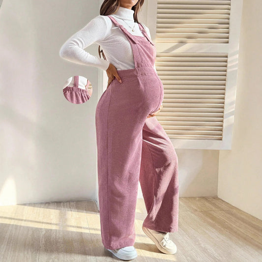 Tuta in Velluto a Coste per Donne in Gravidanza, con Bretelle Regolabili e Gamba Larga, Abbigliamento Casual Primaverile e Autunnale per la Gravidanza