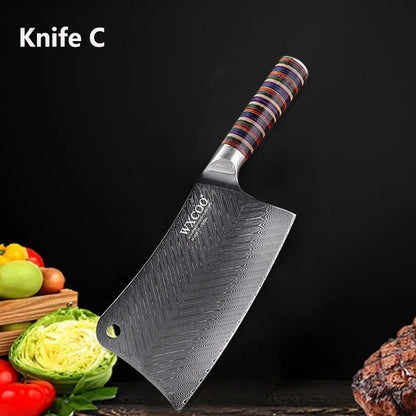 Coltelli da Cucina Professionali WXCOO in Acciaio Damascato con Scatola, Coltello Giapponese per Affettare, Coltello Domestico per Frutta e Verdura, Coltello da Disosso a 67 Strati