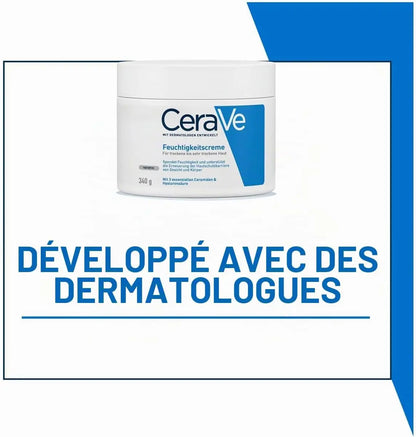 Crema Idratante CeraVe 340g Senza Profumo, Crema Quotidiana per Viso e Corpo con Ceramidi per la Cura della Pelle Secca
