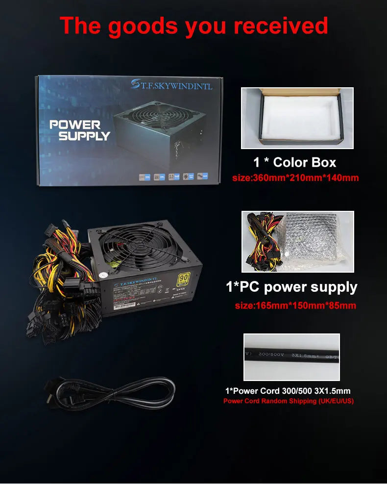 T.F.SKYWINDINTL nuovo 2000W ATX PSU alimentatore minerario supporto alimentazione PC 8 schede Display GPU 95% efficienza per BTC Bitcoin Miner