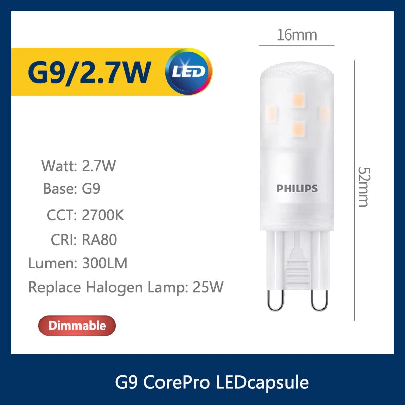 Lampadina LED Philips CorePro G9 1.9W 2.7W 3.7W 4W, 2700K Bianco Caldo, AC 220-240V, Sostitutiva per Lampade Alogene G9