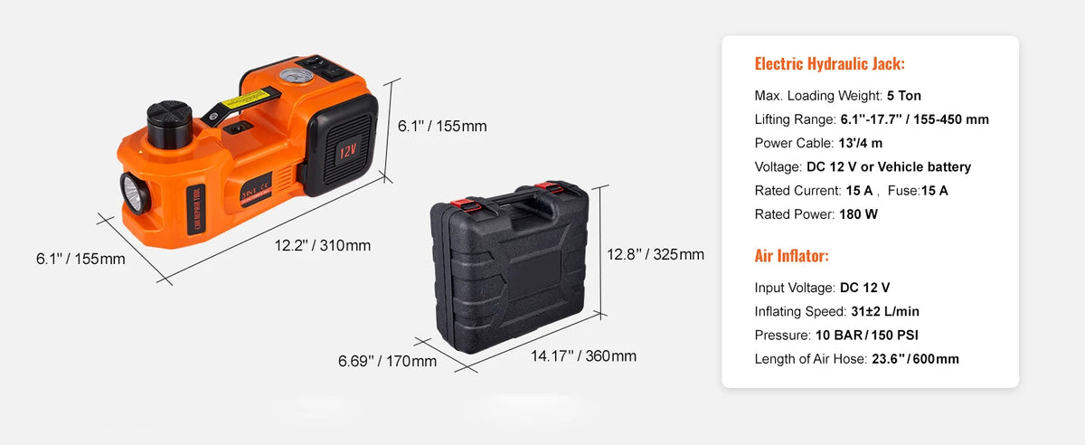 SucceBuy Cric per auto elettrica da 5 tonnellate 11023 LBS Martinetto idraulico Ascensore per auto portatile per SUV Berlina Cambia camion Pneumatici Riparazione garage