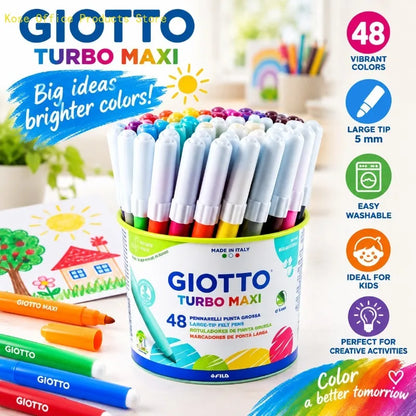 GIOTTO Set da 48 Pennarelli Lavabili con Punta in Feltro Turbo Maxi 5mm, Pennarelli Jumbo per Bambini, Scuola, Casa, Disegno, Colorazione, Set Artistico Creativo