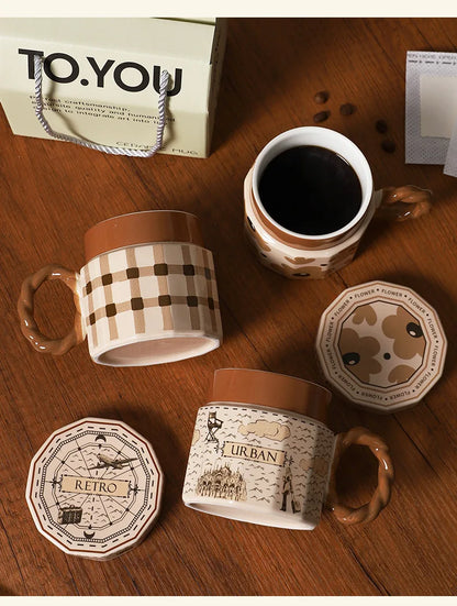 Tazze in ceramica retrò creative, alto livello di aspetto, tazze famose in Internet, souvenir di lusso leggero, tazze da caffè con LIDS