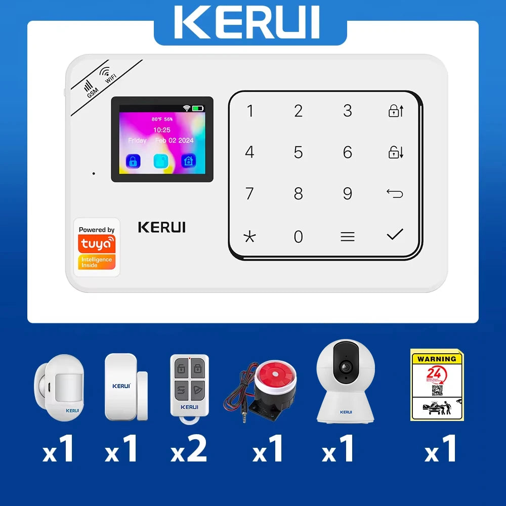 Kit Sistema di Allarme Domestico WIFI GSM KERUI Compatibile con Tuya, Allarme Antifurto Supporta Alexa Google, Sicurezza Wireless per Casa 433MHz