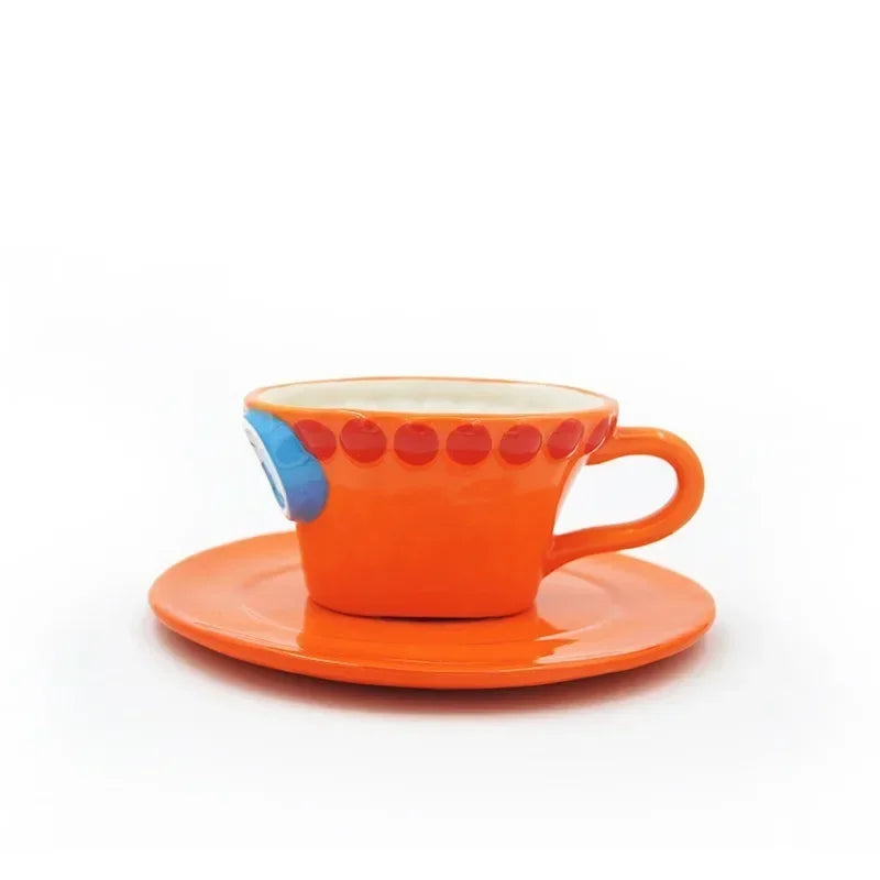 Tazza da caffè e piattino del fumetto Tazze d'acqua a forma di cappello creativo Cosplay Anime Chopper Ace Sabo Tazza in ceramica Piatto da dessert Regali