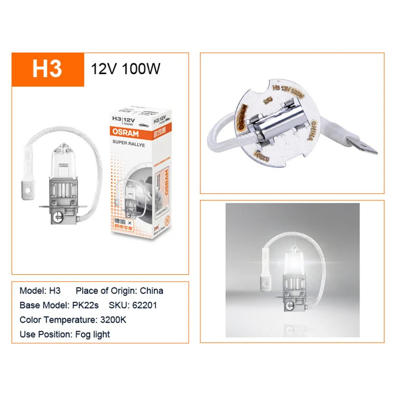 OSRAM CLASSIC H1 H4 H3 H7 Super Rally 12V 100W 80W faro alogeno per auto High Watt lampade autentiche 3200K più luminose (10 pezzi)