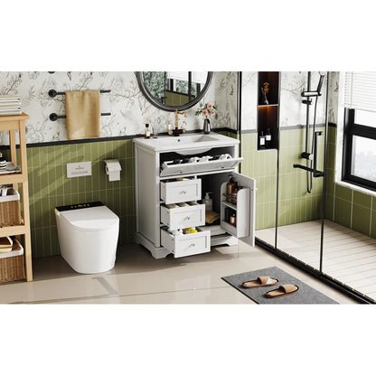 Mobiletto da bagno 76x46x87 cm con lavabo Mobiletto inferiore Cassetto a basso rumore Guida Telaio per porta Cassetto pieghevole Lavello in ceramica Lavabo in ceramica Lavaggio in ceramica