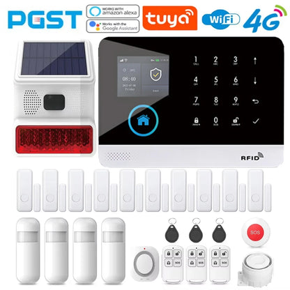 Sistema di allarme domestico PGST, 4G, WIFI, GSM, allarme di sicurezza, antifurto con sensore di movimento per porte, controllo tramite l'app Tuya Smart, compatibile con