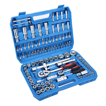 Set di chiavi a cricchetto da 108 pezzi, kit combinato di chiavi dinamometriche per riparazione auto, con attacco da 1/4" e 1/2", cacciaviti e punte, utensili manuali